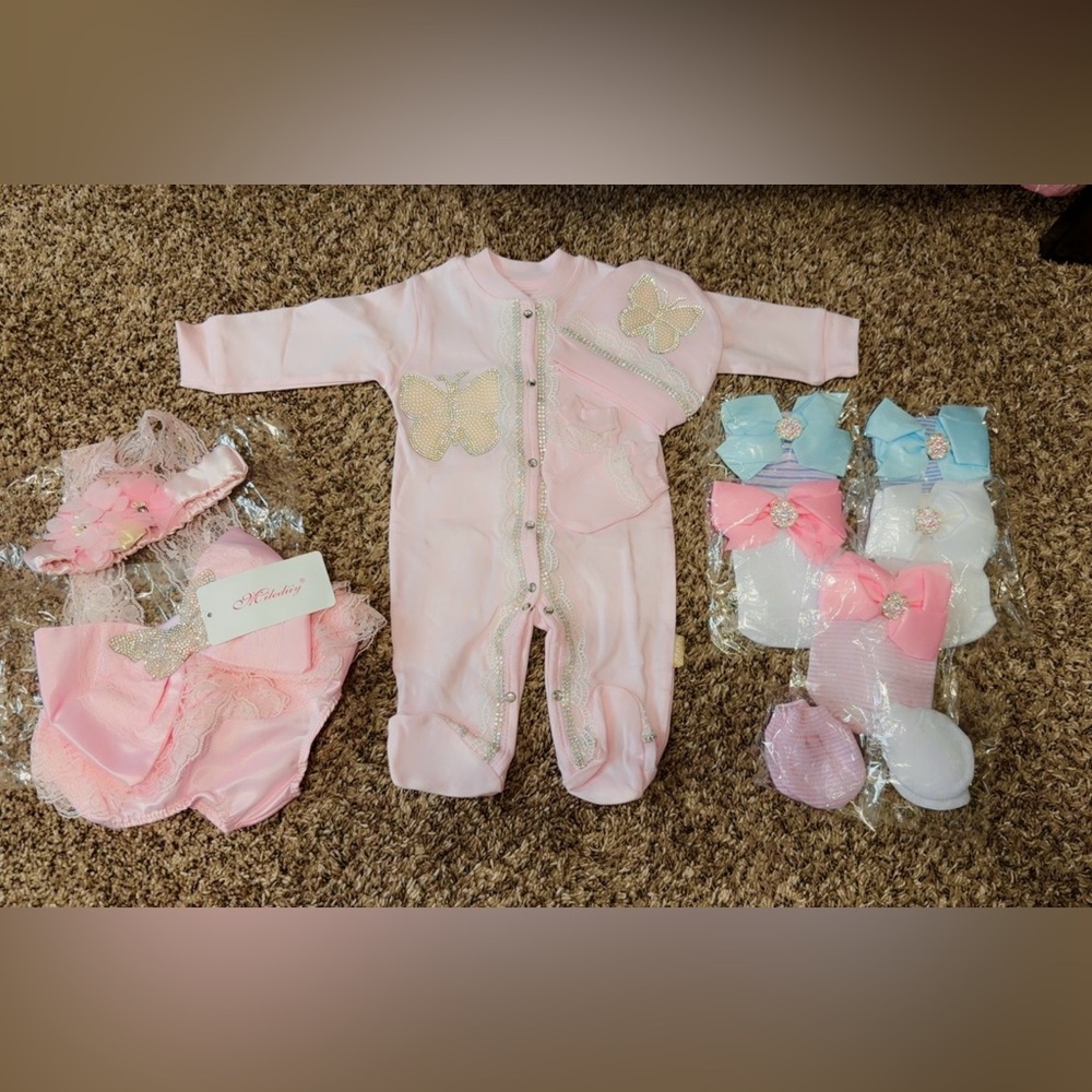 Pink Baby One Piece with Butterfly Design